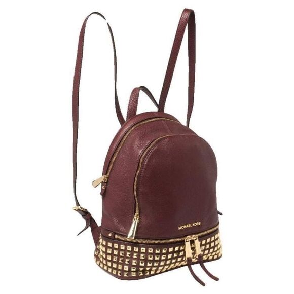 Michael Kors Rhea Women's Burgundy Gold Tone Leather Studded Backpack Size Small - Picture 13 of 13